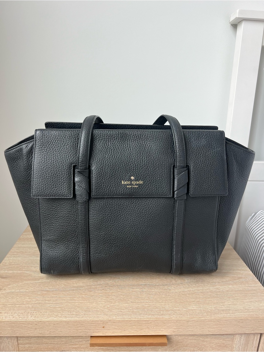 Kate Spade Black Pebbled Leather Structured Shoulder/ Laptop Tote Bag
